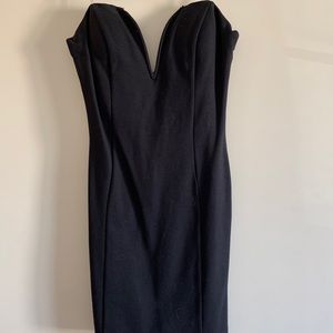 Black strapless body con dress